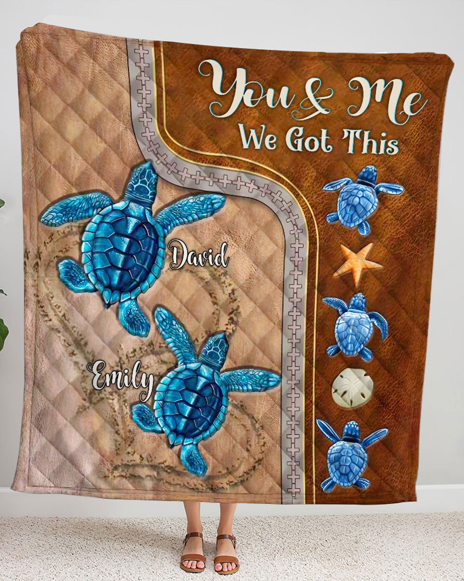 BLISSCORNERS PERSONALIZED YOU AND ME COUPLE TURTLE FLEECE BLANKET