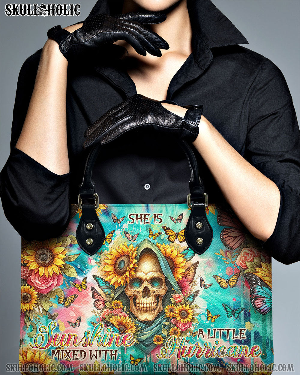 BLISSCORNERS SHE IS SUNSHINE SUNFLOWER REAPER TIE DYE LEATHER HANDBAG