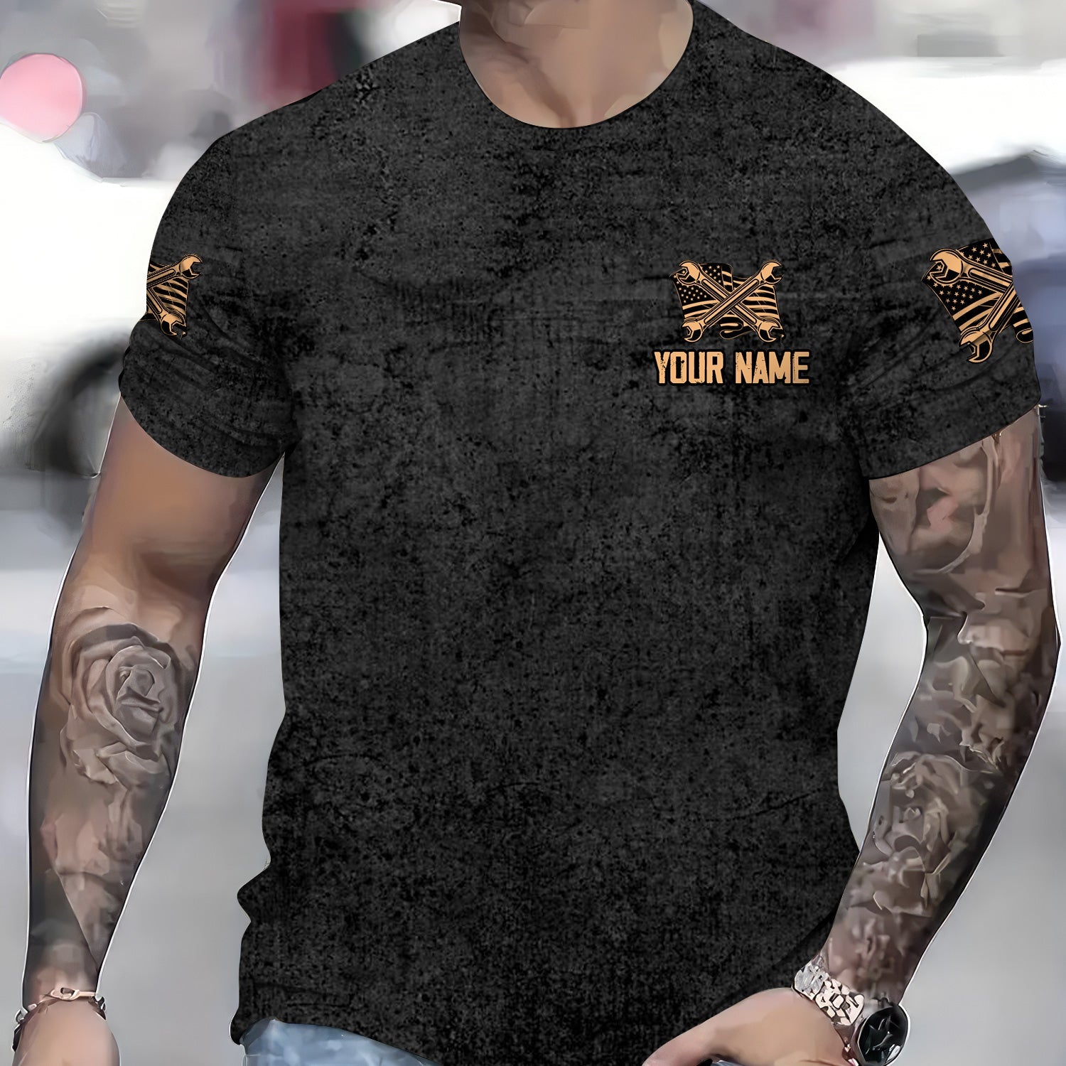 Blisscorners Patriotic Mechanic Shirt, American Flag & Cross Design with Wrenches, Perfect Gift for Christian Mechanics, Car Repair & Garage Fans