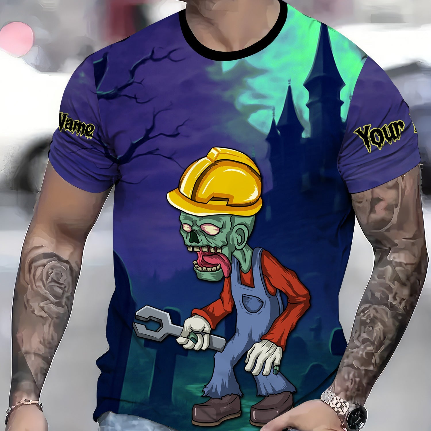Blisscorners Custom Name Zombie Mechanic T Shirt Haunted House Halloween Shirt For Mechanic