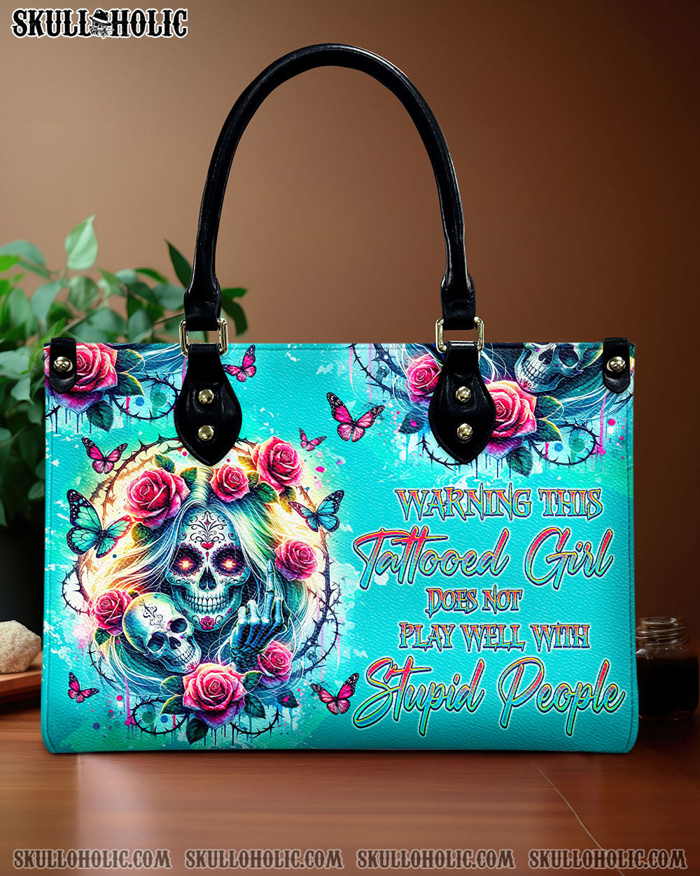 BLISSCORNERS WARNING THIS TATTOOED GIRL LEATHER HANDBAG