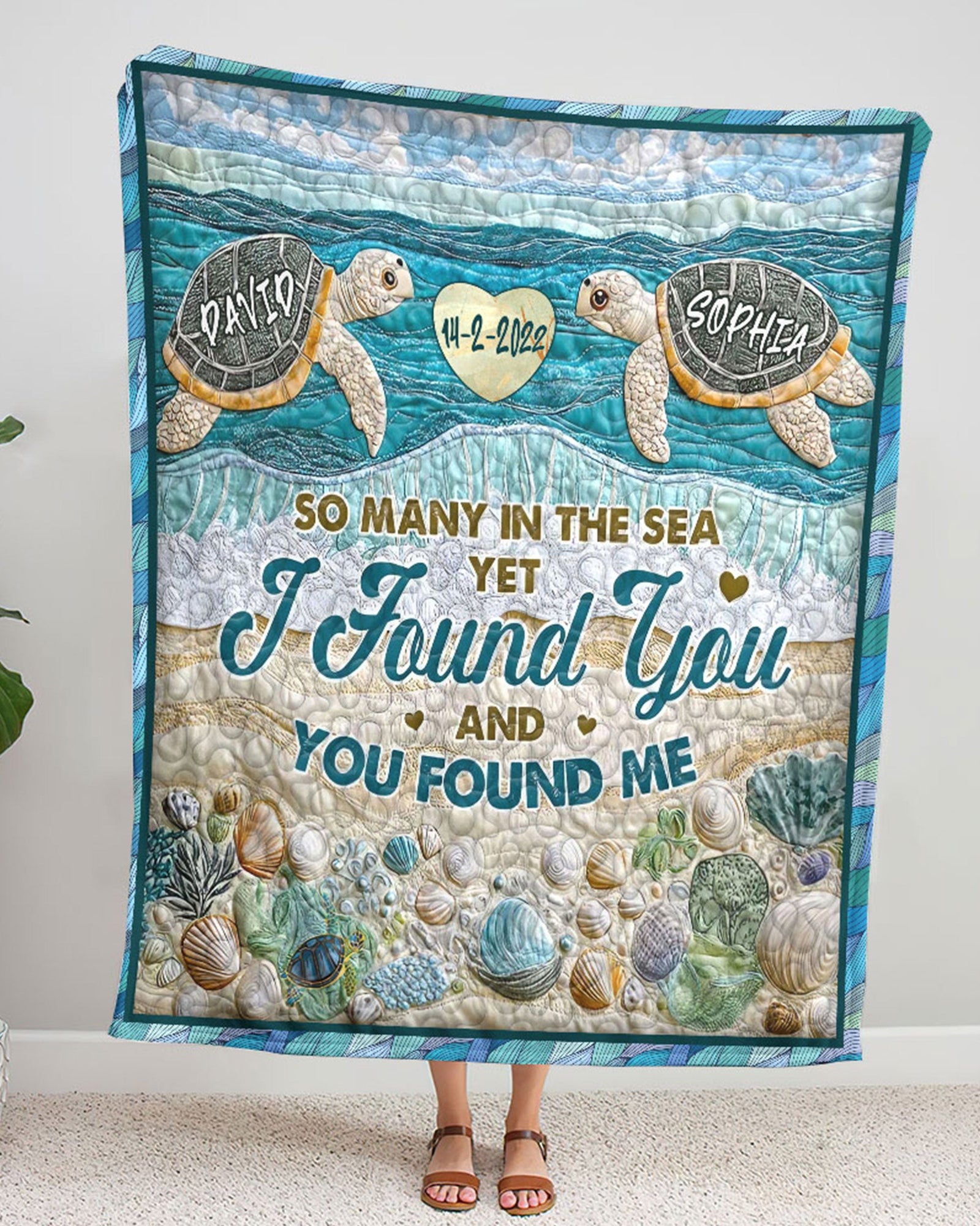 BLISSCORNERS PERSONALIZED I FOUND YOU AND YOU FOUND ME COUPLE TURTLE FLEECE BLANKET
