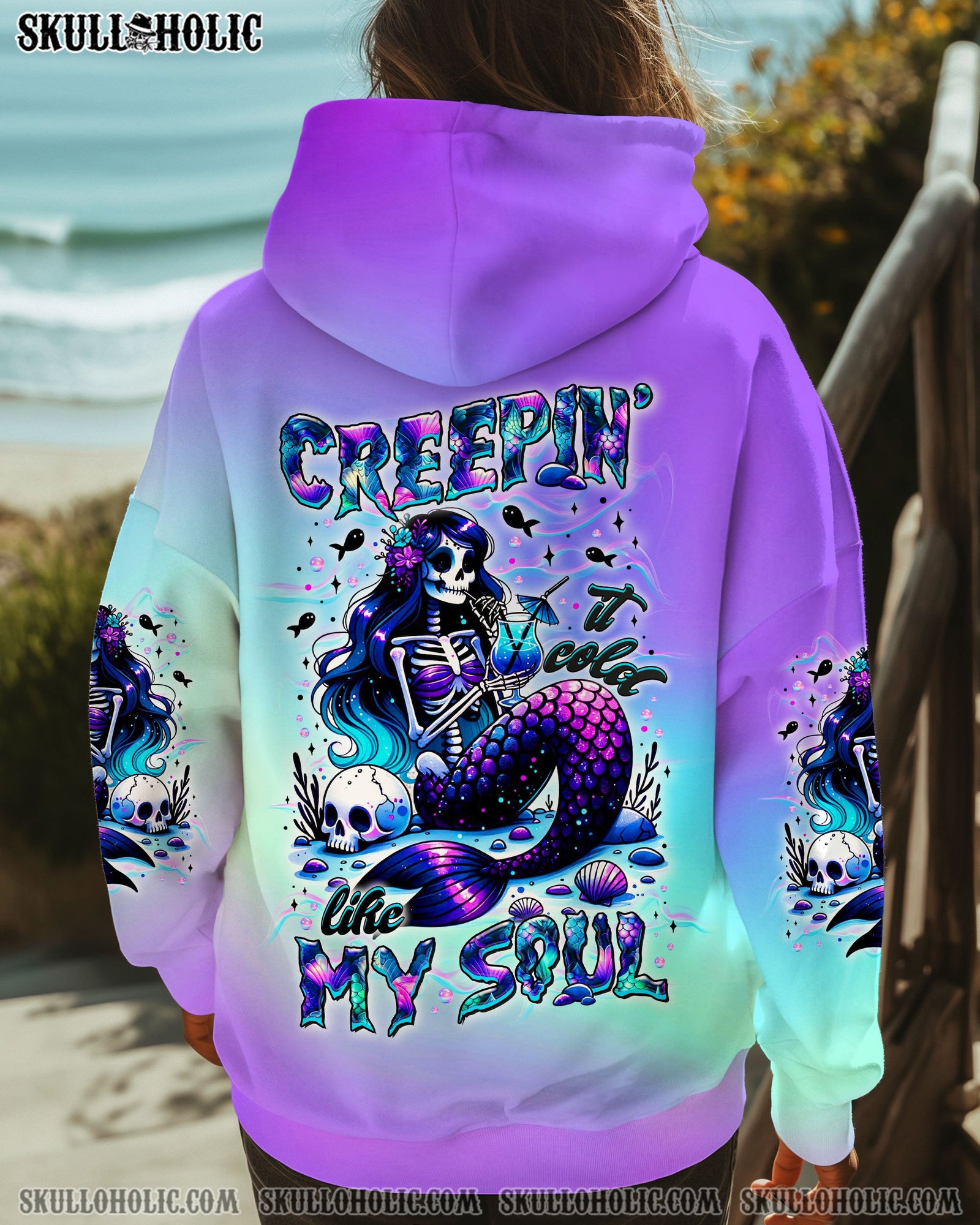 BLISSCORNERS CREEPIN' IT COLD LIKE MY SOUL MERMAID SKELETON ALL OVER PRINT