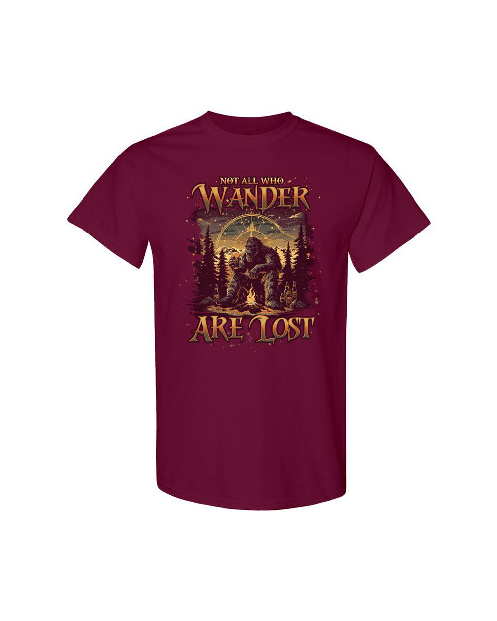 BLISSCORNERS NOT ALL WHO WANDER ARE LOST BIGFOOT COMPASS COTTON SHIRT