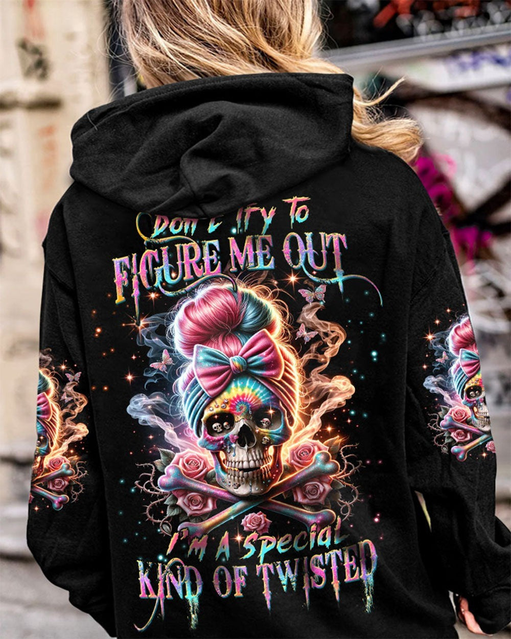 BLISSCORNERS SHE IS SUNSHINE MESSY BUN SKULL ALL OVER PRINT