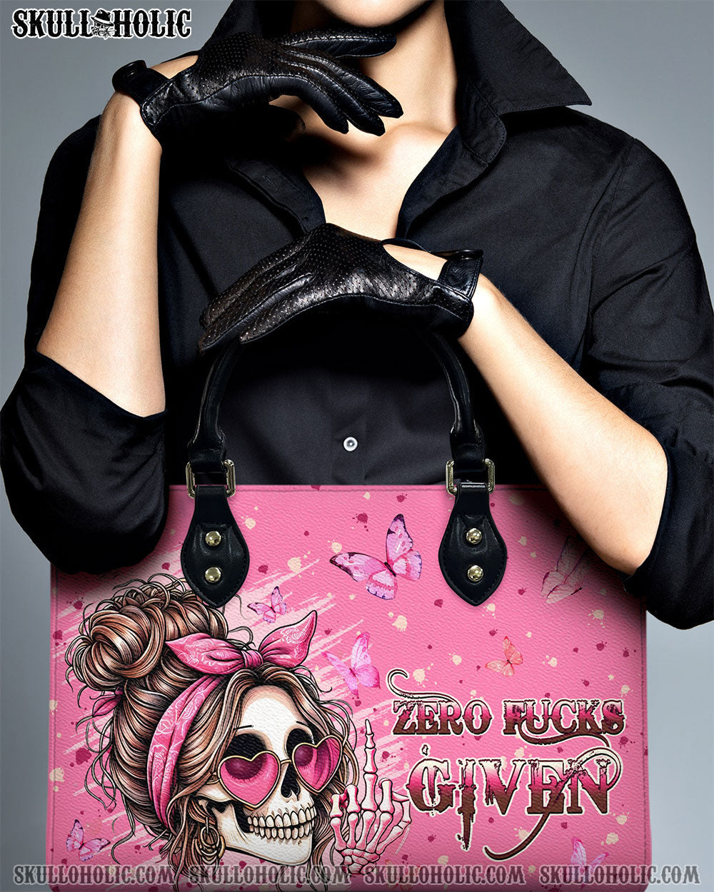 BLISSCORNERS ZERO FCK GIVEN SKULL MESSY BUN LEATHER HANDBAG
