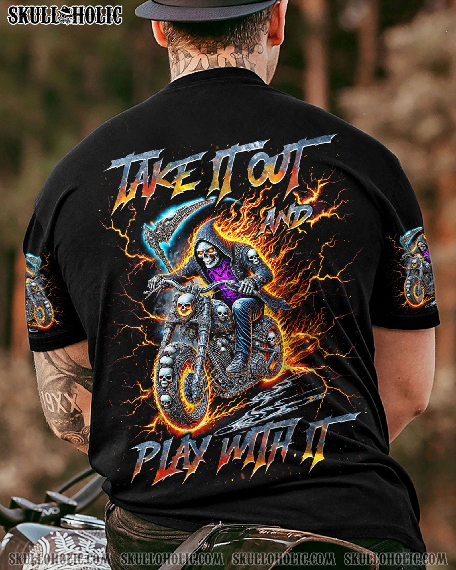 BLISSCORNERS TAKE IT OUT AND PLAY WITH IT BIKER SKULL ALL OVER PRINT