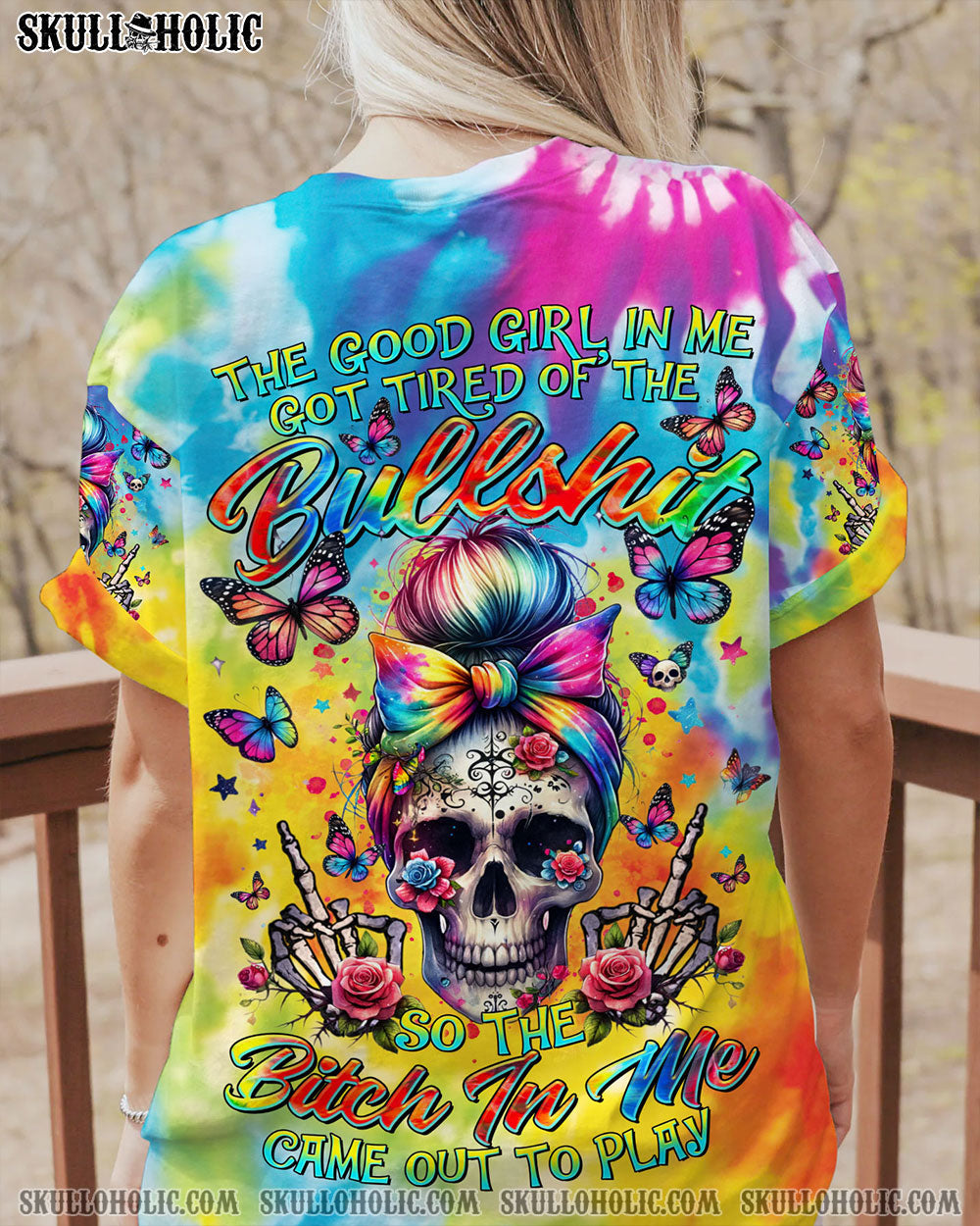 BLISSCORNERS I'M A GIRL WITH A MIND SKULL MESSY BUN ALL OVER PRINT