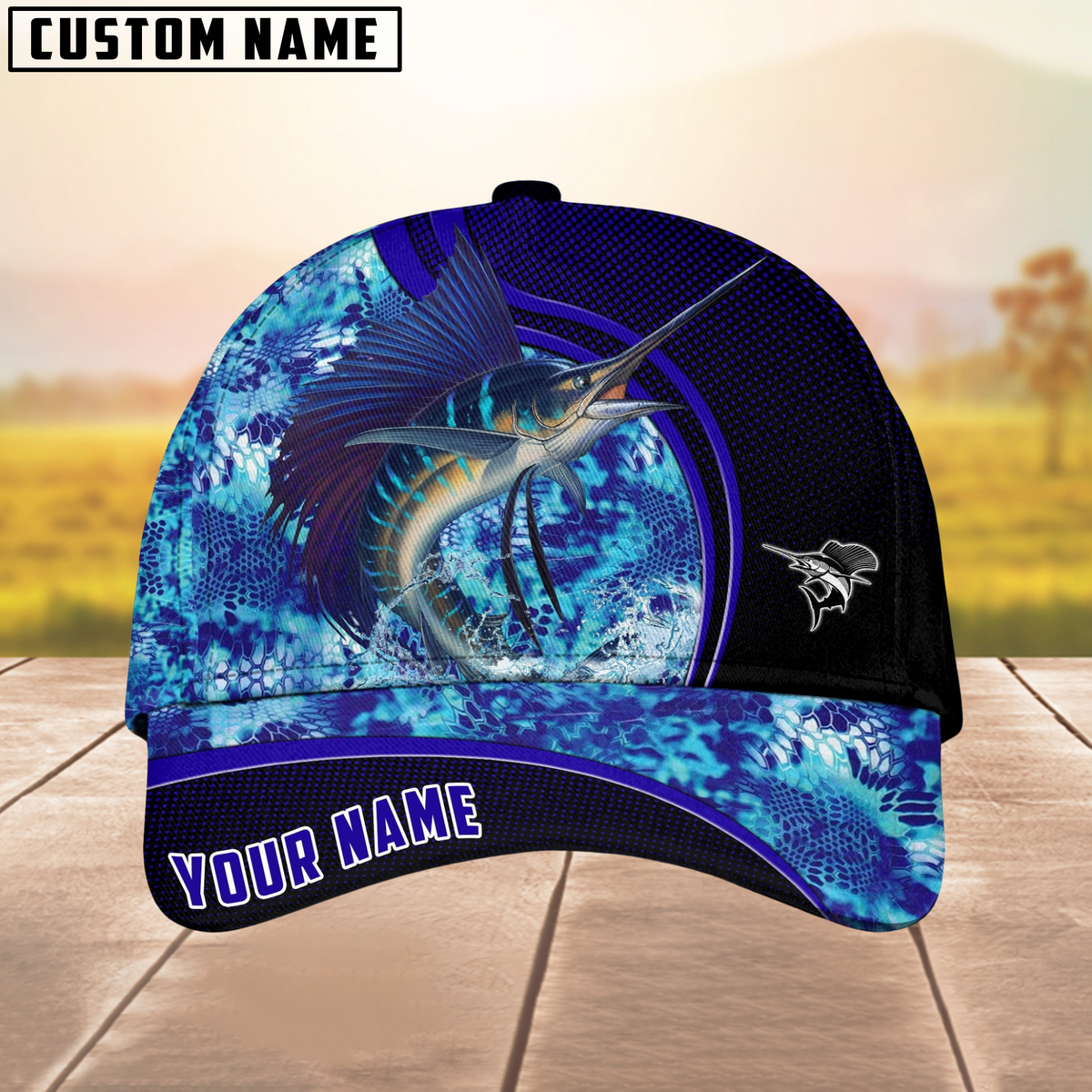 Blisscorners Marlin Fishing Blue Water Customized Name Classic 3D Cap