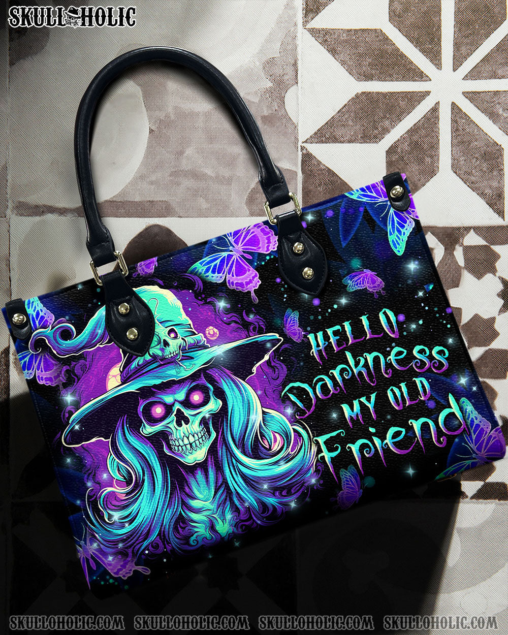 BLISSCORNERS HELLO DARKNESS MY OLD FRIEND HALLOWEEN LEATHER HANDBAG