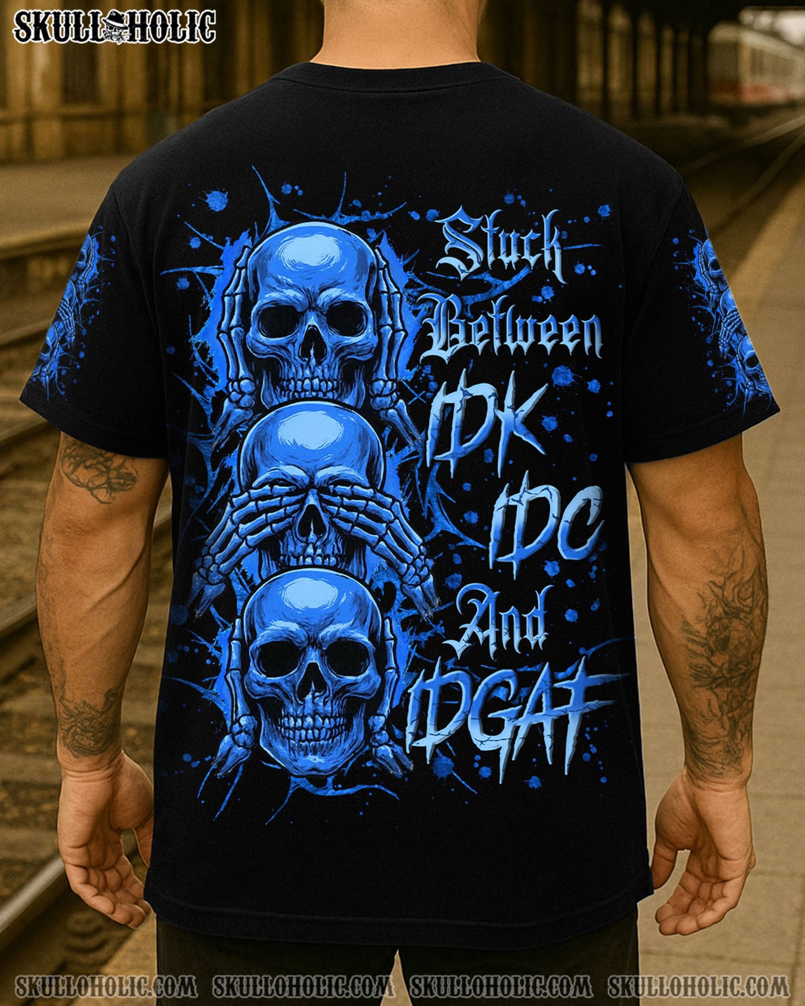BLISSCORNERS STUCK BETWEEN IDK IDC AND IDGAF SKULL ALL OVER PRINT