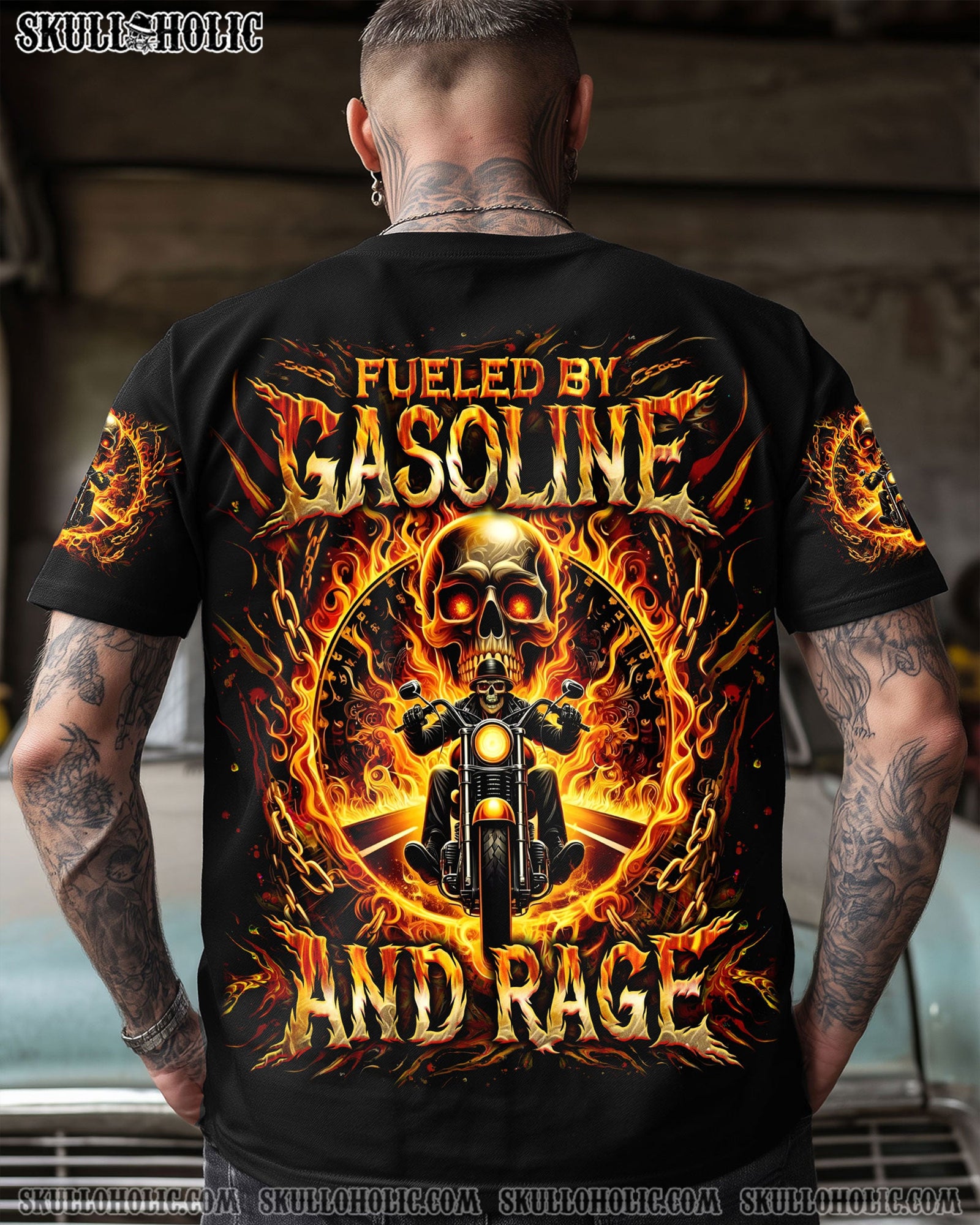 BLISSCORNERS FUELED BY GASOLINE AND RAGE BIKER SKULL ALL OVER PRINT