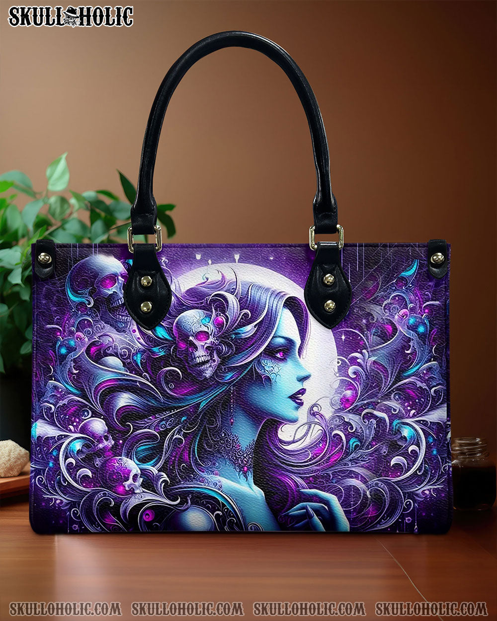 BLISSCORNERS SKULL LADY WITH MOON LEATHER HANDBAG