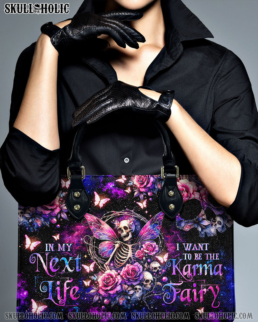 BLISSCORNERS KARMA FAIRY SKELETON ROSE LEATHER HANDBAG