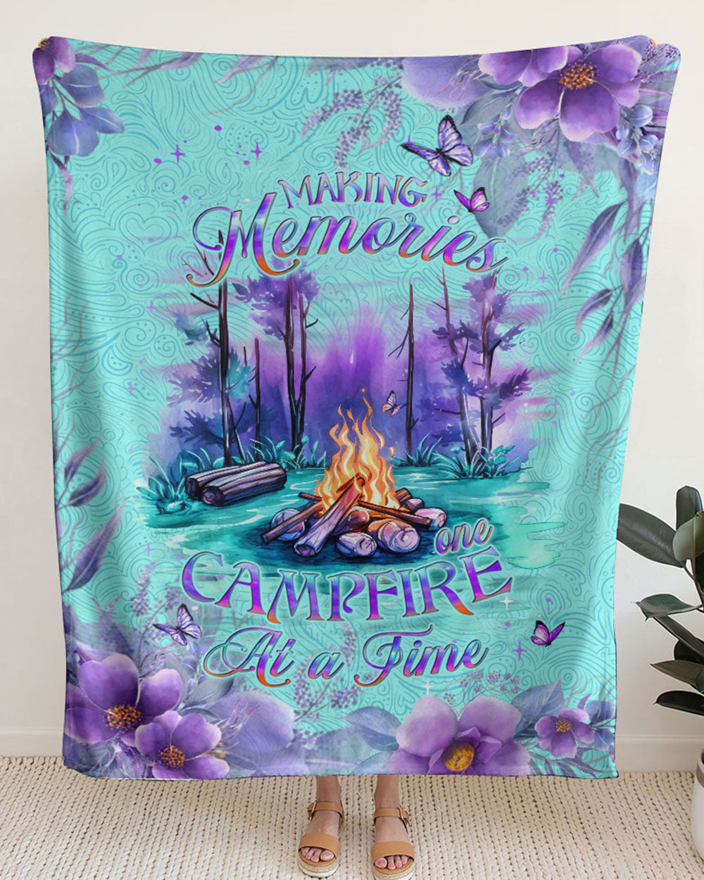 BLISSCORNERS MAKING MEMORIES ONE CAMPFIRE AT A TIME WOVEN AND FLEECE BLANKET