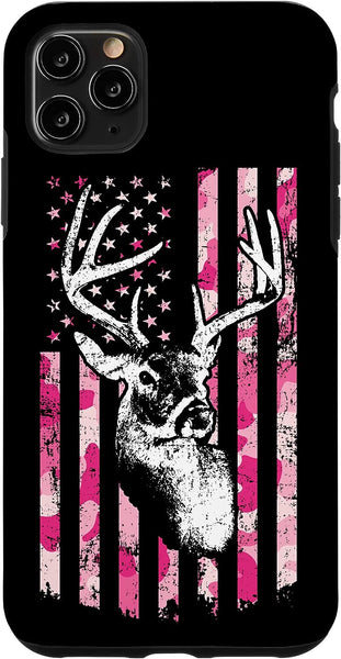 Blisscorners Whitetail Buck Womens Deer Hunting Pink Camo American Flag Personalized Name Phone Case LM0912