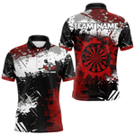 Blisscorners Red Grunge Paint Splash Dart Polo & Quarter Zip Custom Dart Shirts For Men Darts Team Jerseys LM064