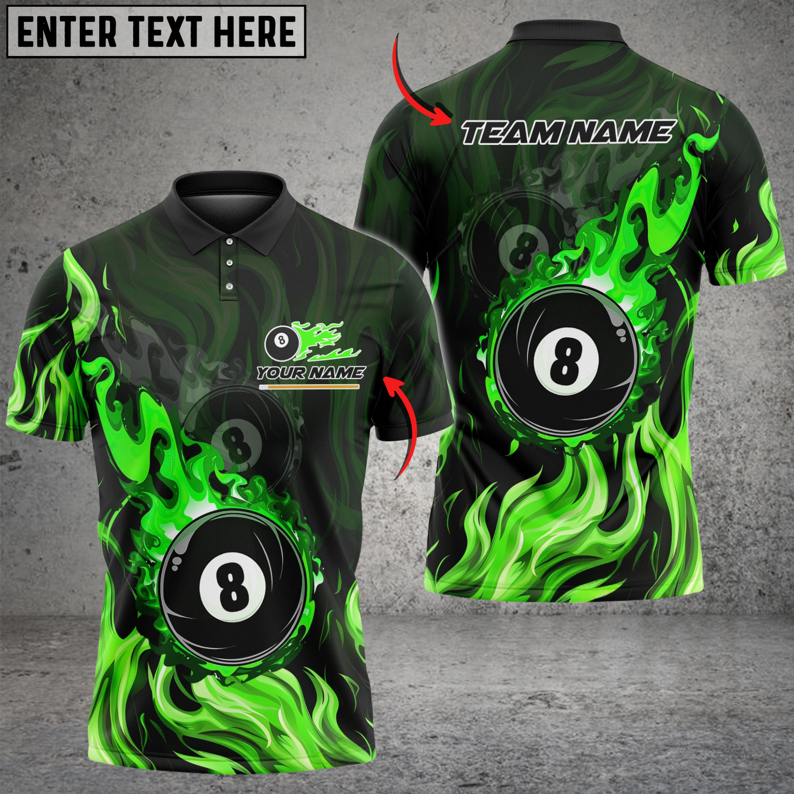 Blisscorners Billiards 8 Ball Double Fire Multicolor Customized Name, Team Name 3D Shirt
