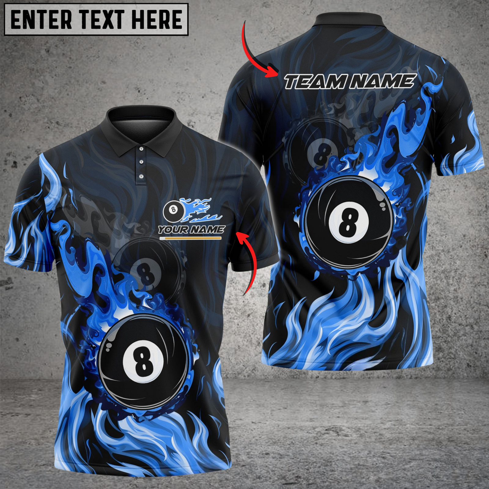 Blisscorners Billiards 8 Ball Double Fire Multicolor Customized Name, Team Name 3D Shirt