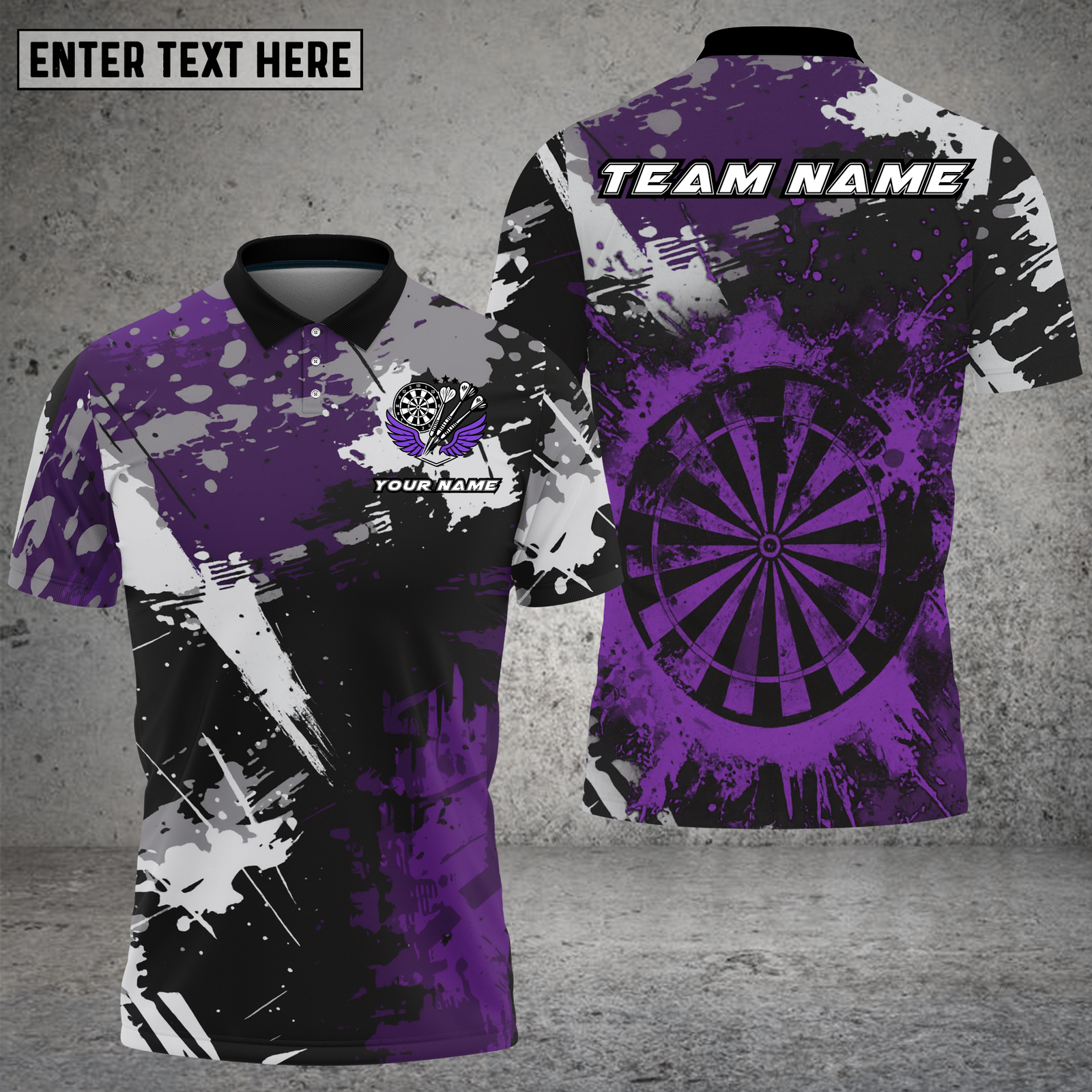 Blisscorners Dartboard Shirt Purple Paint Splash Multioptions Personalized Name, Team Name Unisex 3D Shirt (4 Colors)