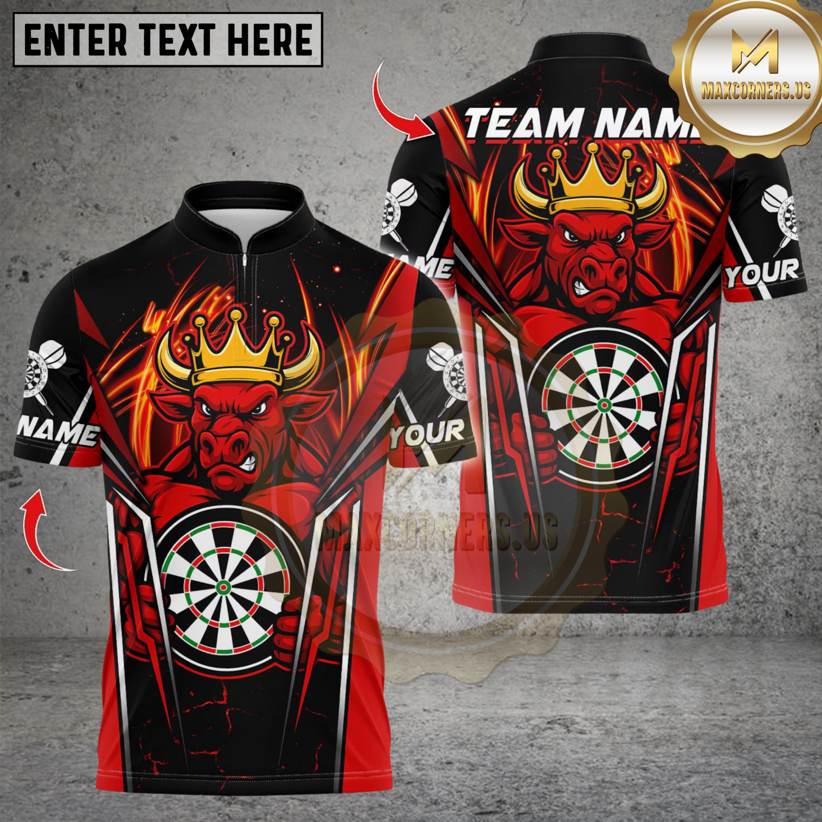 Blisscorners Fire Bull Darts Design Multicolor Customized Name, Team Name 3D Shirts
