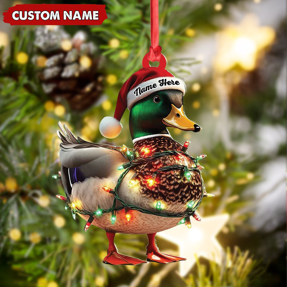 Blisscorners Personalized Duck Acrylic Christmas Ornament Funny Custom Hunting Tree Decoration For Hunters LM0110