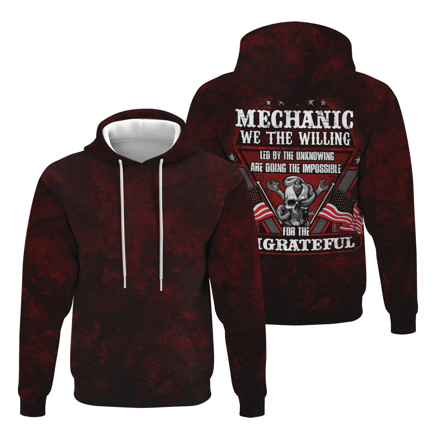 Blisscorners Mechanic Shirt Doing The Impossible For The Ungrateful Skull Wrench Patriotic American Flag Auto Repair Garage Workwear Gift
