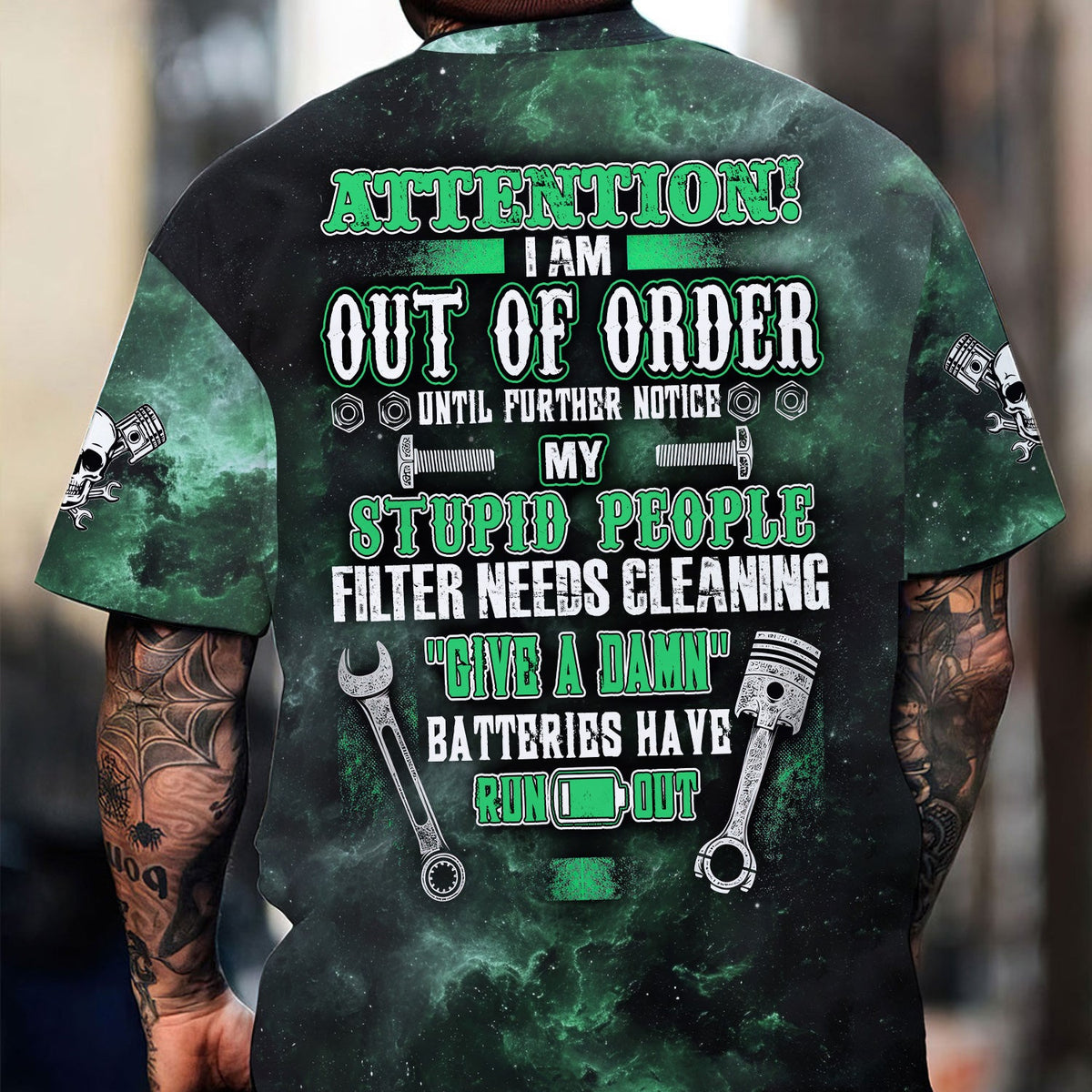 Blisscorners Attention Out of Order Funny Mechanic Shirt, Stupid People Cleaner Quote Graphic Shirt, Gift for Auto Enthusiasts & Mechanics