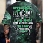 Blisscorners Attention Out of Order Funny Mechanic Shirt, Stupid People Cleaner Quote Graphic Shirt, Gift for Auto Enthusiasts & Mechanics