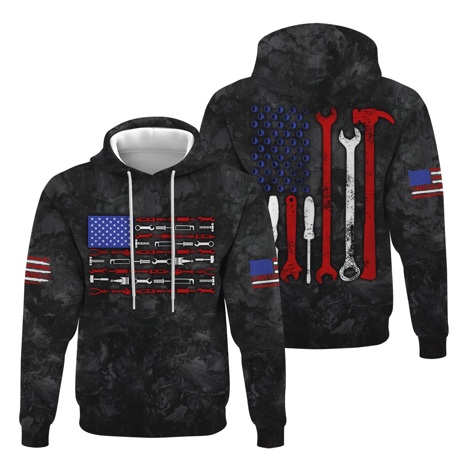 Blisscorners American Flag Tool Shirt, Vintage Mechanic Tools T-shirt for Men, Patriotic USA T-shirt with Wrench & Hammer, Perfect Gift for Tradesmen & DIY Enthusiasts