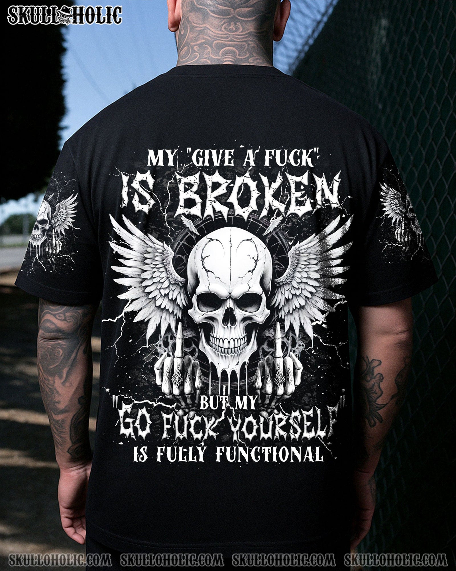 BLISSCORNERS MY GIVE A F IS BROKEN SKULL WINGS ALL OVER PRINT