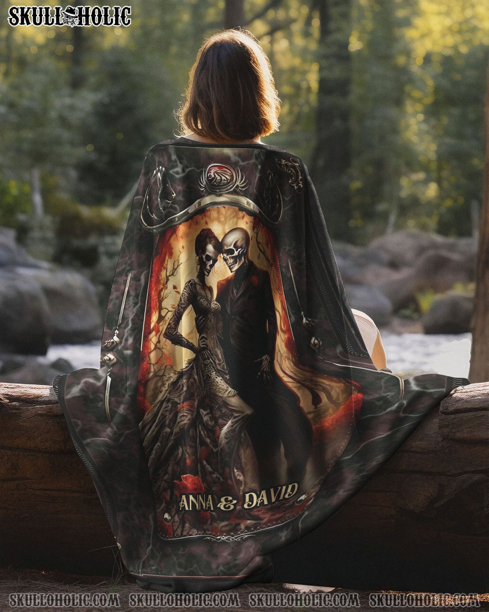 BLISSCORNERS PERSONALIZED SKULL COUPLE FLEECE BLANKET