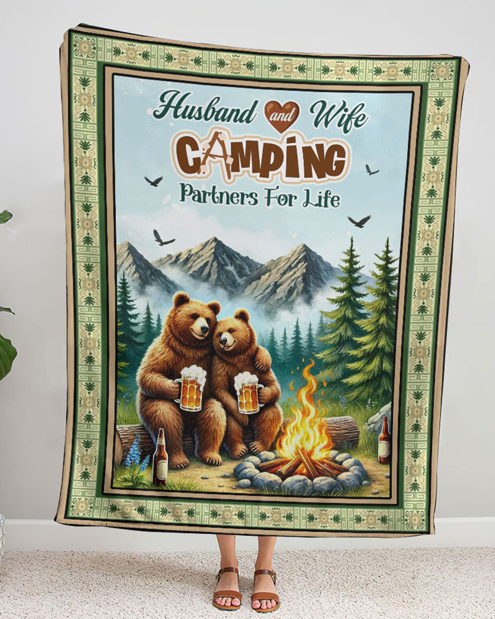 BLISSCORNERS PERSONALIZED HUSBAND AND WIFE CAMPING FLEECE BLANKET