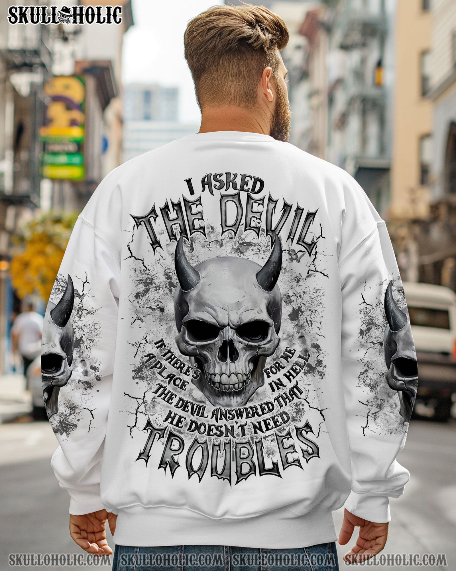 BLISSCORNERS I ASKED THE DEVIL SKULL DEMON ALL OVER PRINT