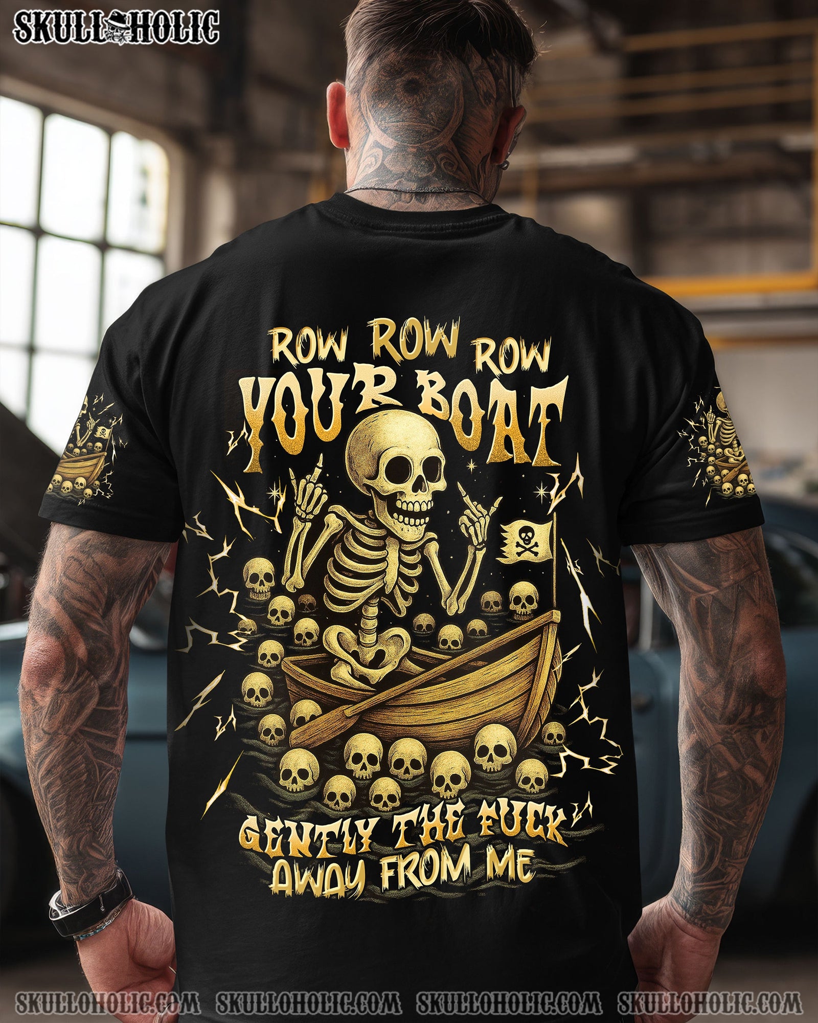 BLISSCORNERS ROW ROW ROW YOUR BOAT SKELETON ALL OVER PRINT
