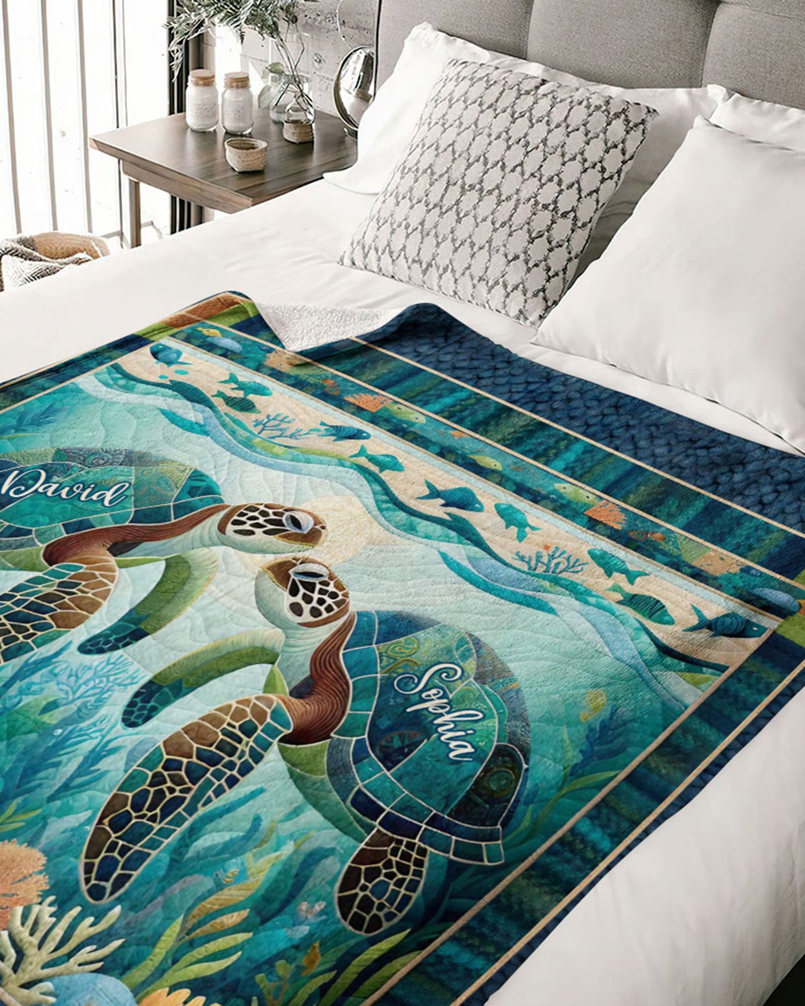 BLISSCORNERS PERSONALIZED YOU & ME AND THE SEA COUPLE FLEECE BLANKET