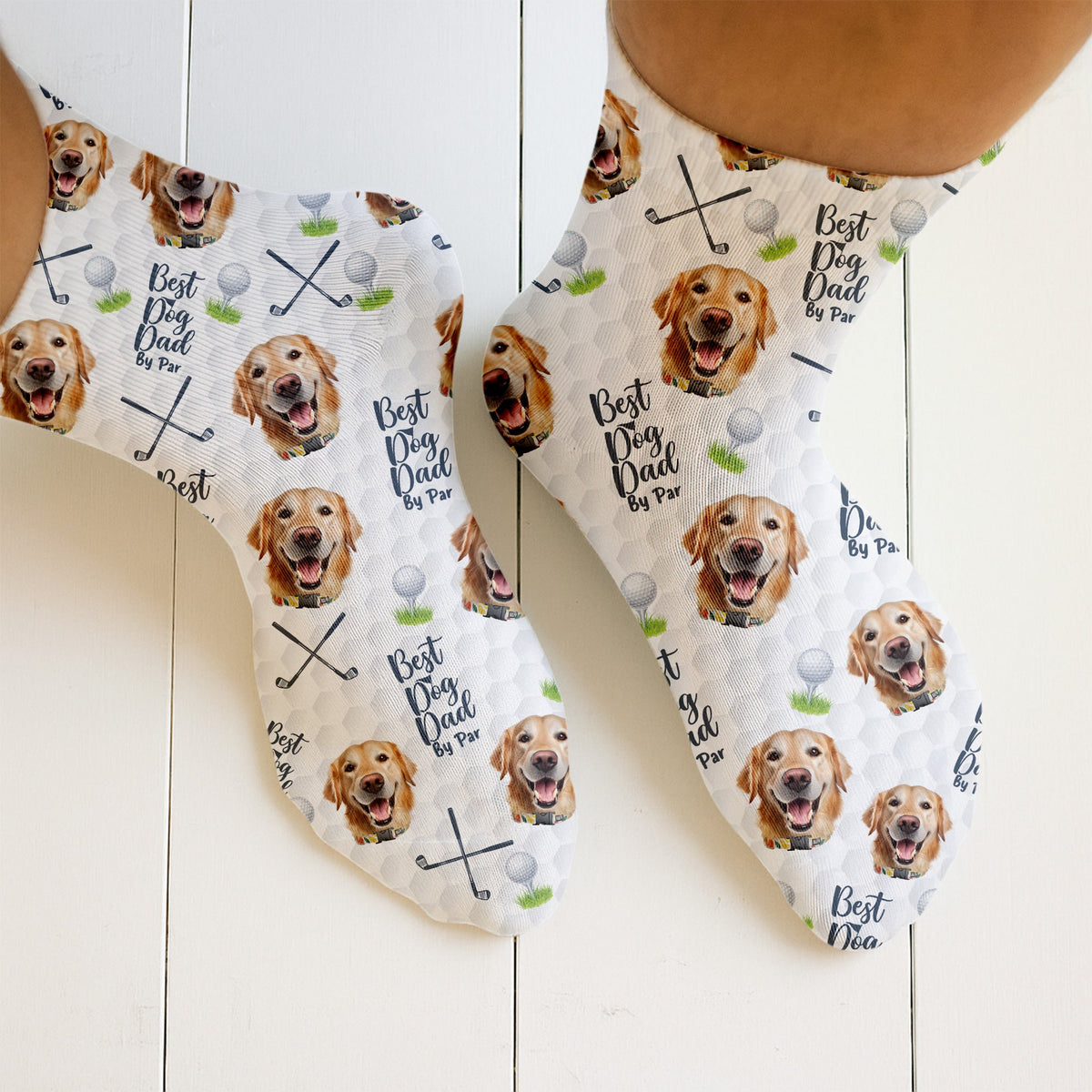 Blisscorners Best Dog Dad By Par Socks, Socks With Dog Face, Custom Dog Socks, Fun Socks For Men, Christmas Golf GiftLM2611