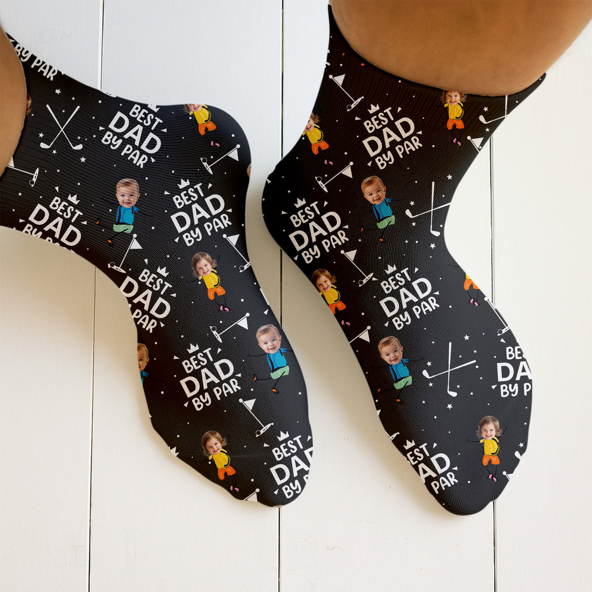 Blisscorners Best Dad By Par Custom Face Black Socks, Fun Socks For Men, Dad Golf Gift, Christmas Golf GiftLM2611