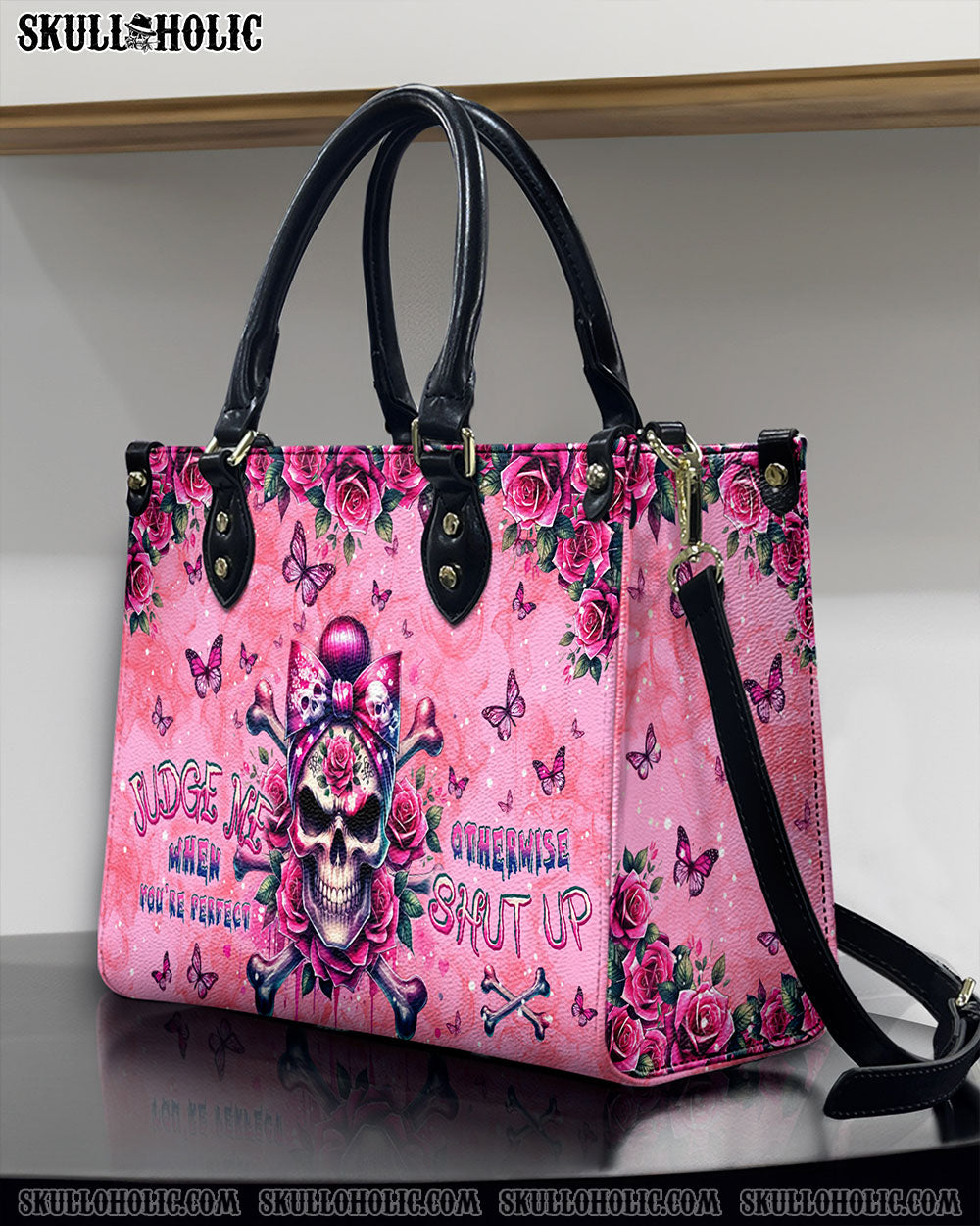 BLISSCORNERS JUDGE ME WHEN MADLY SKULL MESSY BUN LEATHER HANDBAG