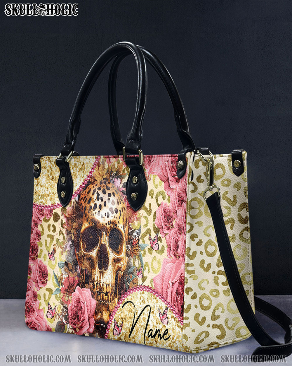 BLISSCORNERS GOLDEN LEOPARD SKULL LEATHER HANDBAG