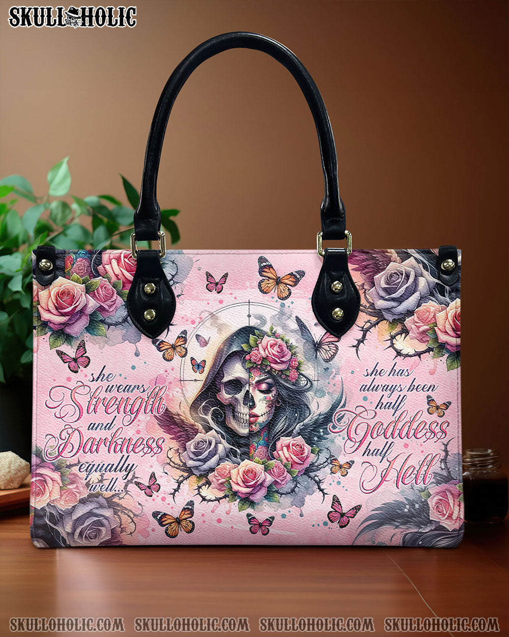 BLISSCORNERS SHE WEARS STRENGTH AND DARKNESS SKULL LEATHER HANDBAG