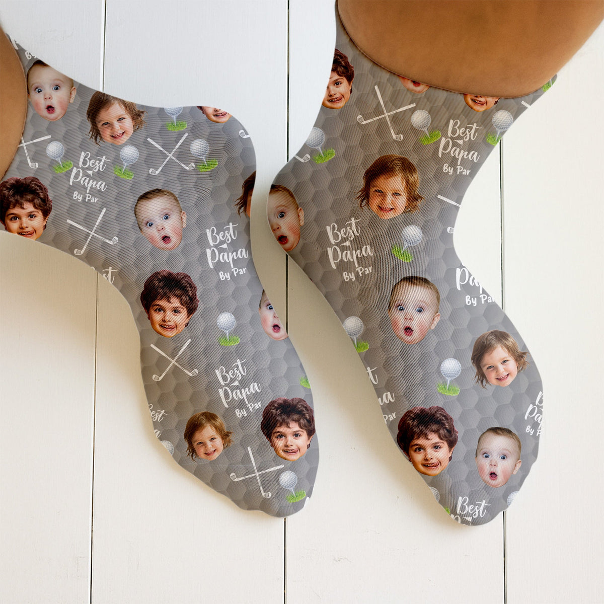Blisscorners Best Dad By Par Custom Kids Face Grey Socks, Personalized Socks With Photos, Dad Golf GiftLM2611