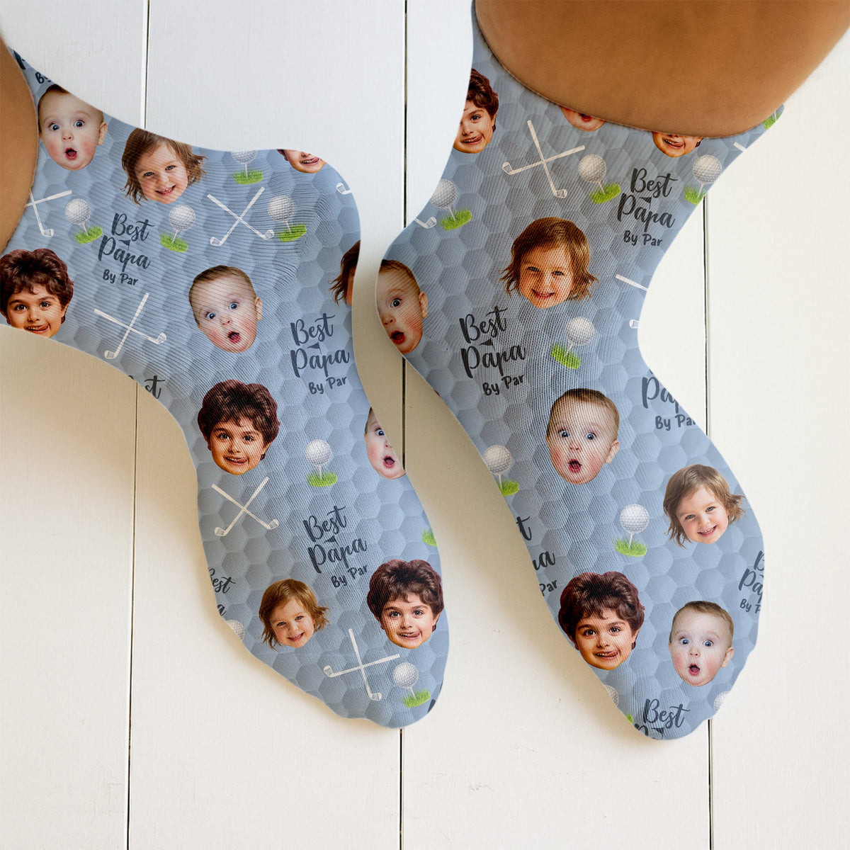 Blisscorners Best Dad By Par Custom Kids Face Blue Socks, Personalized Socks With Photos, Dad Golf GiftLM2611