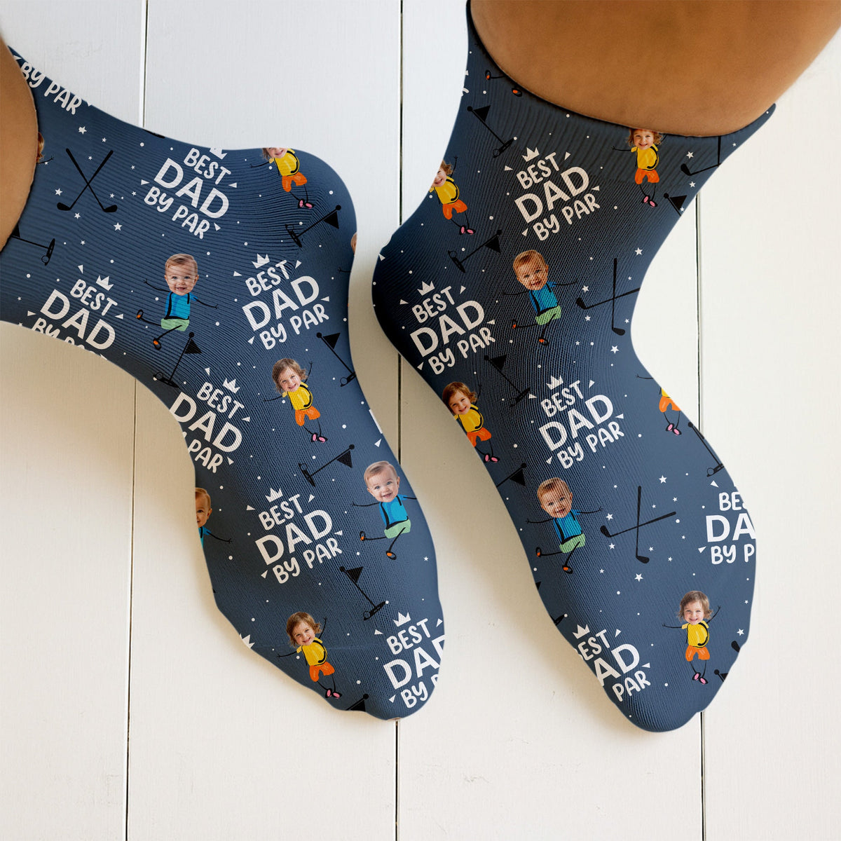 Blisscorners Best Dad By Par Custom Face Blue Socks, Fun Socks For Men, Dad Golf Gift, Christmas Golf GiftLM2611