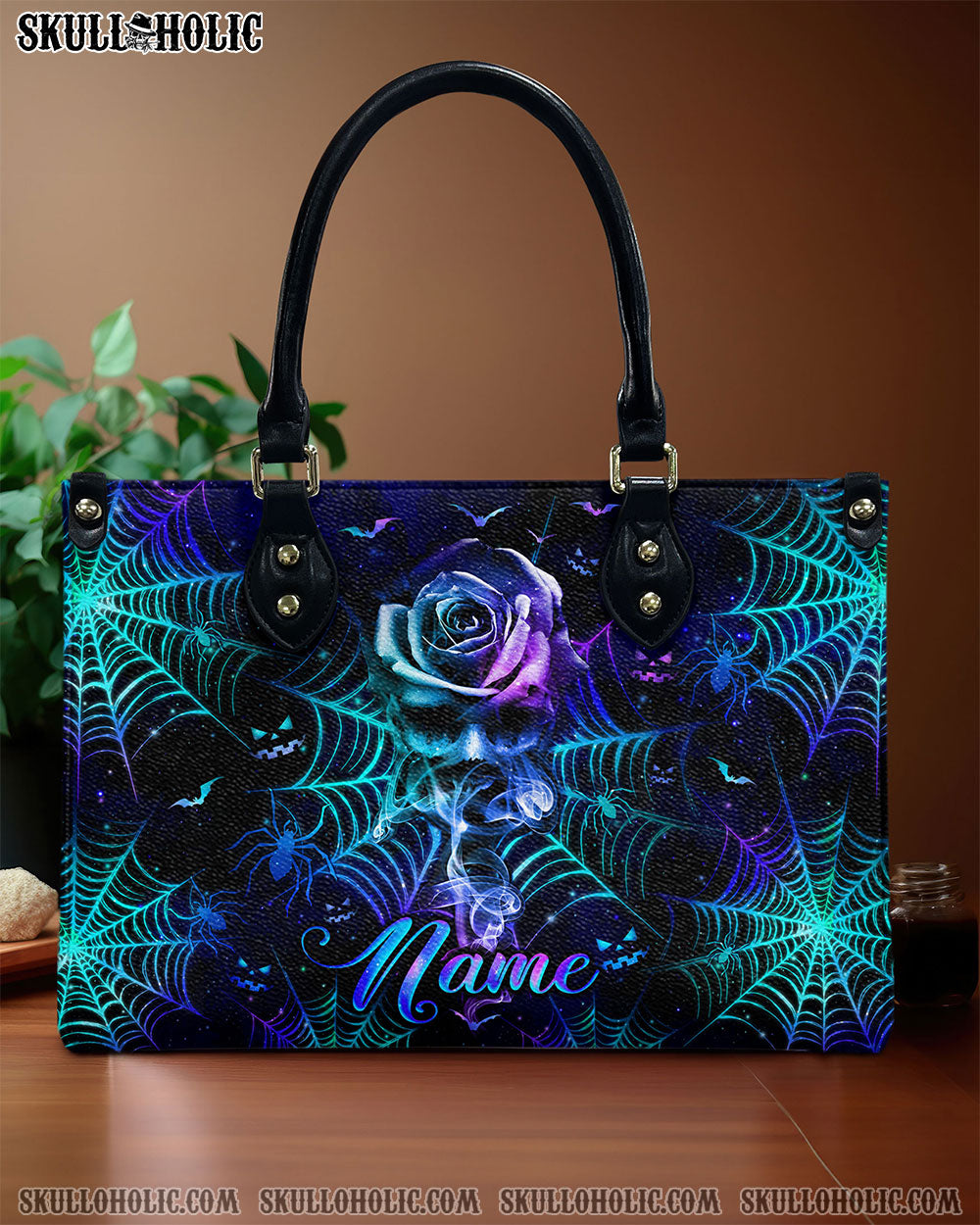 BLISSCORNERS SMOKE ROSE SKULL HALLOWEEN LEATHER HANDBAG