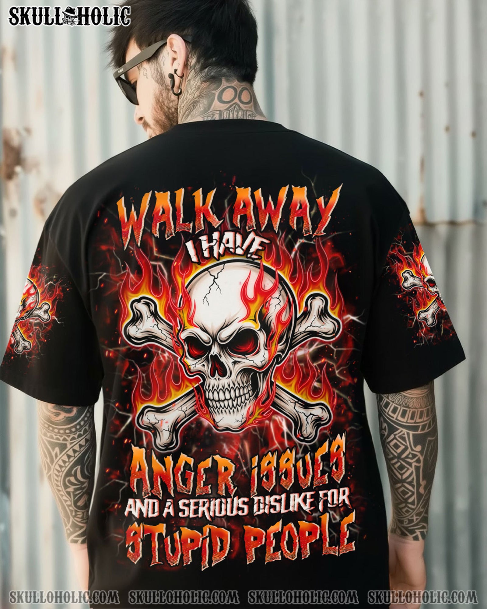 BLISSCORNERS WALK AWAY I HAVE ANGER ISSUES FIRE SKULL ALL OVER PRINT