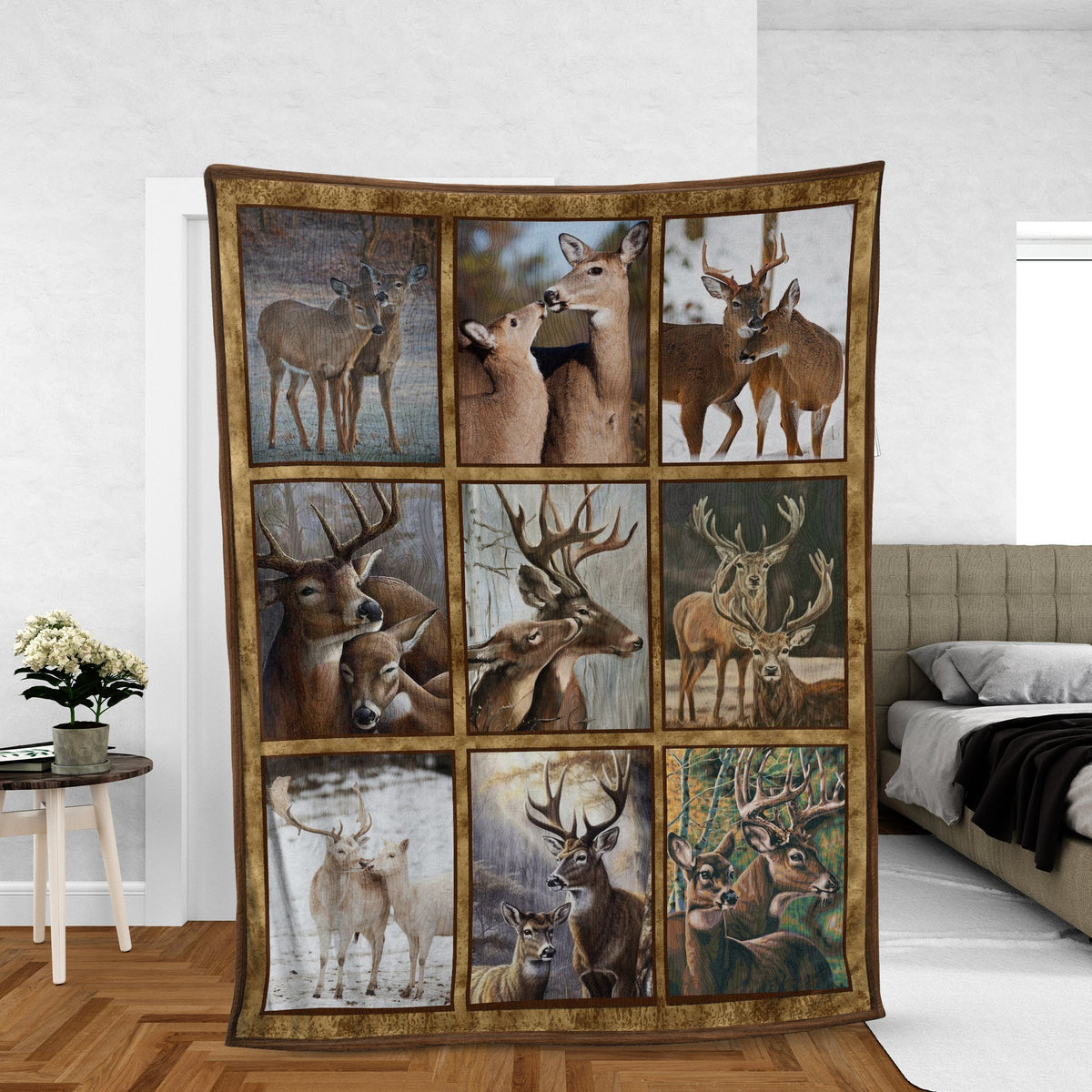 Blisscorners Buck & Doe Deer Lovers Fleece Blanket - Hunting Lodge & Cabin Decor Gift LM1611