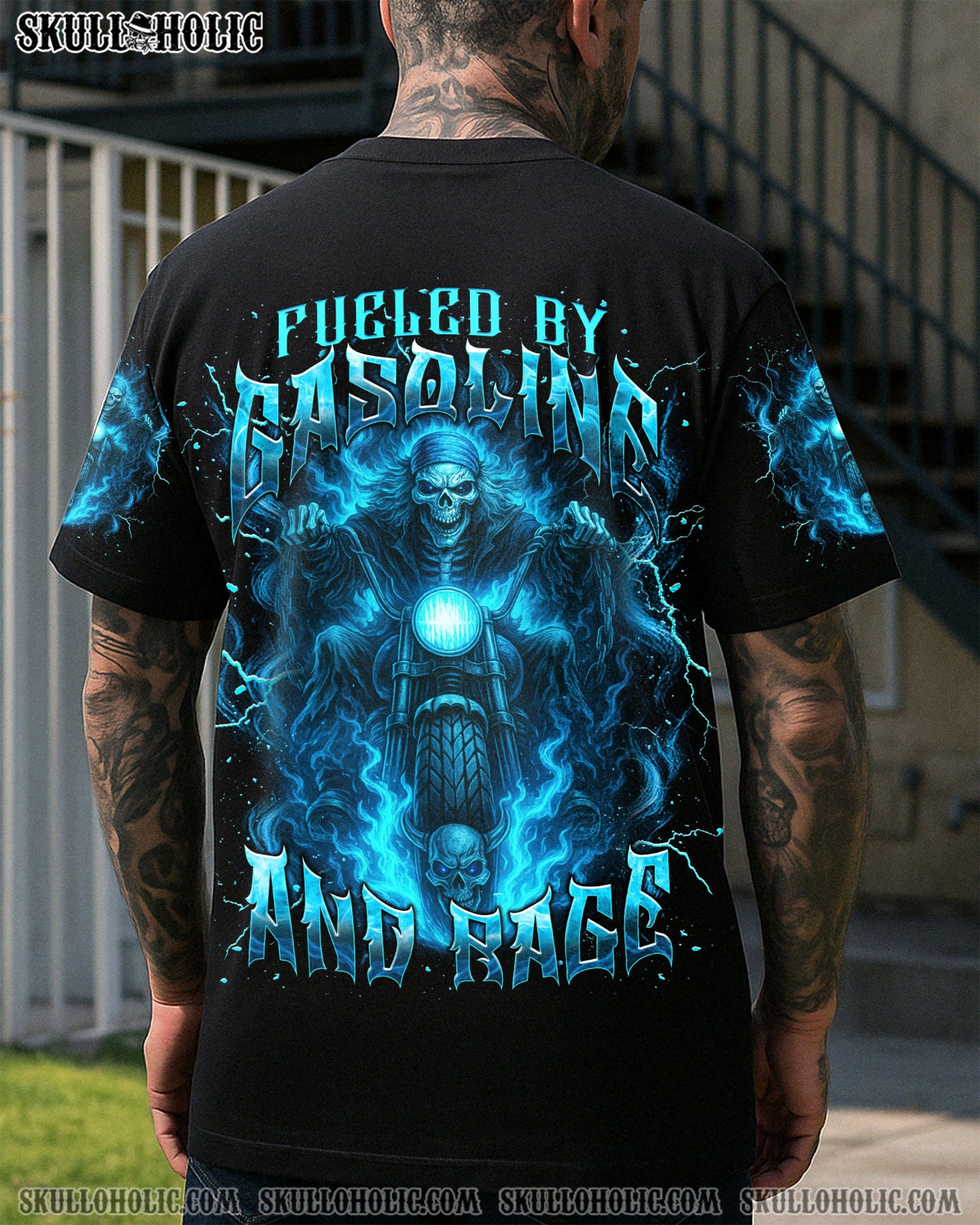 BLISSCORNERS FUELED BY GASOLINE AND RAGE BIKER SKULL ALL OVER PRINT