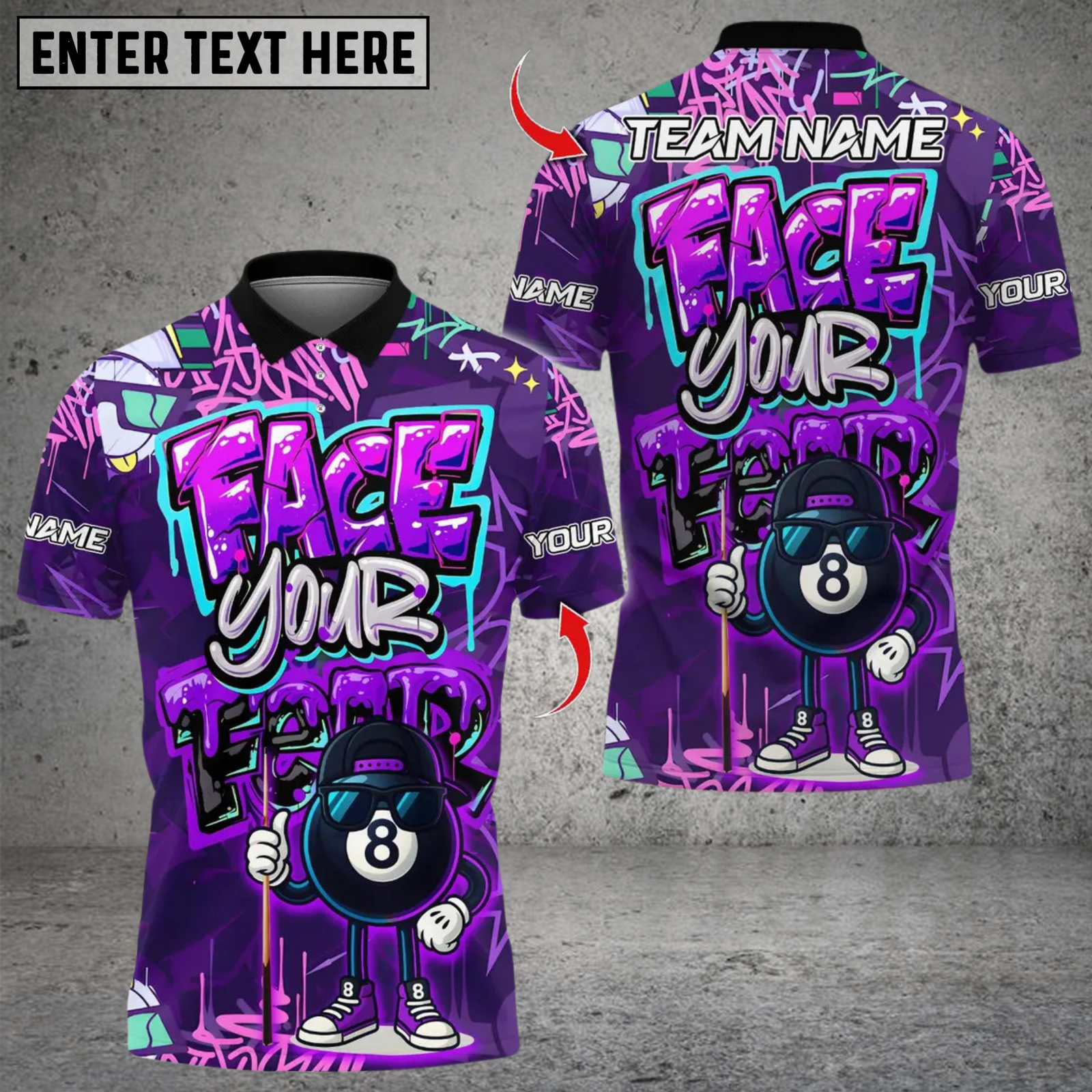 Blisscorners Billiard Graffiti Street Art 8 Ball Face Your Fear Multicolor Customized Name, Team Name 3D Shirt