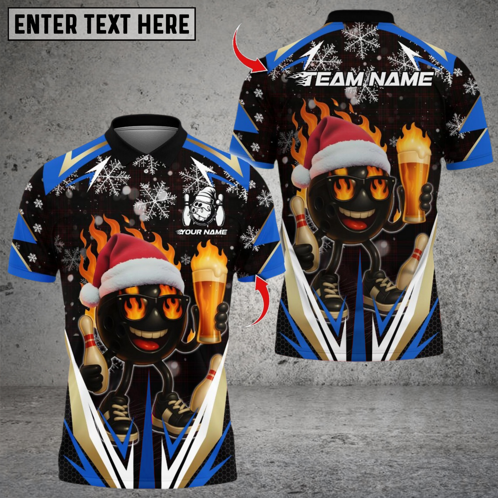 Blisscorners Bowling Santa Fire Strike With Beer Multicolor Customized Name, Team Name 3D Shirts